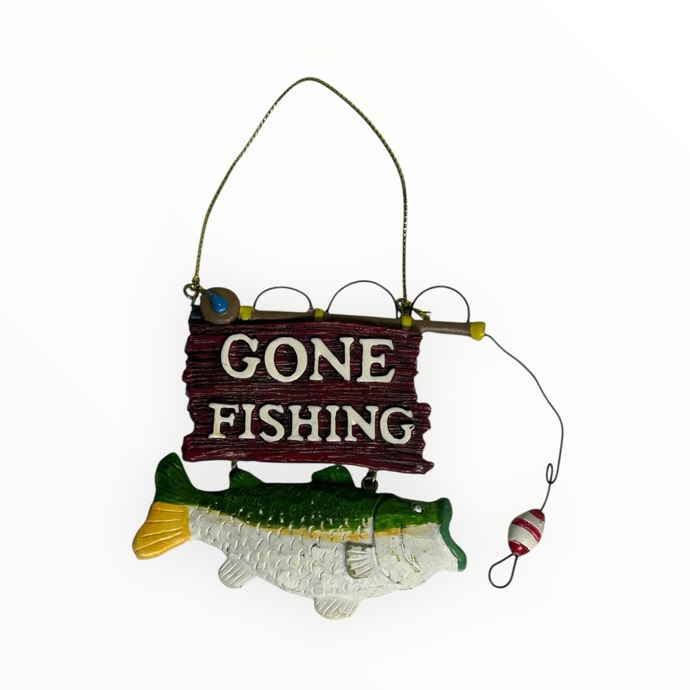 Gone Fishing fishing-themed Christmas Ornament Vintage - Picture 2 of 4